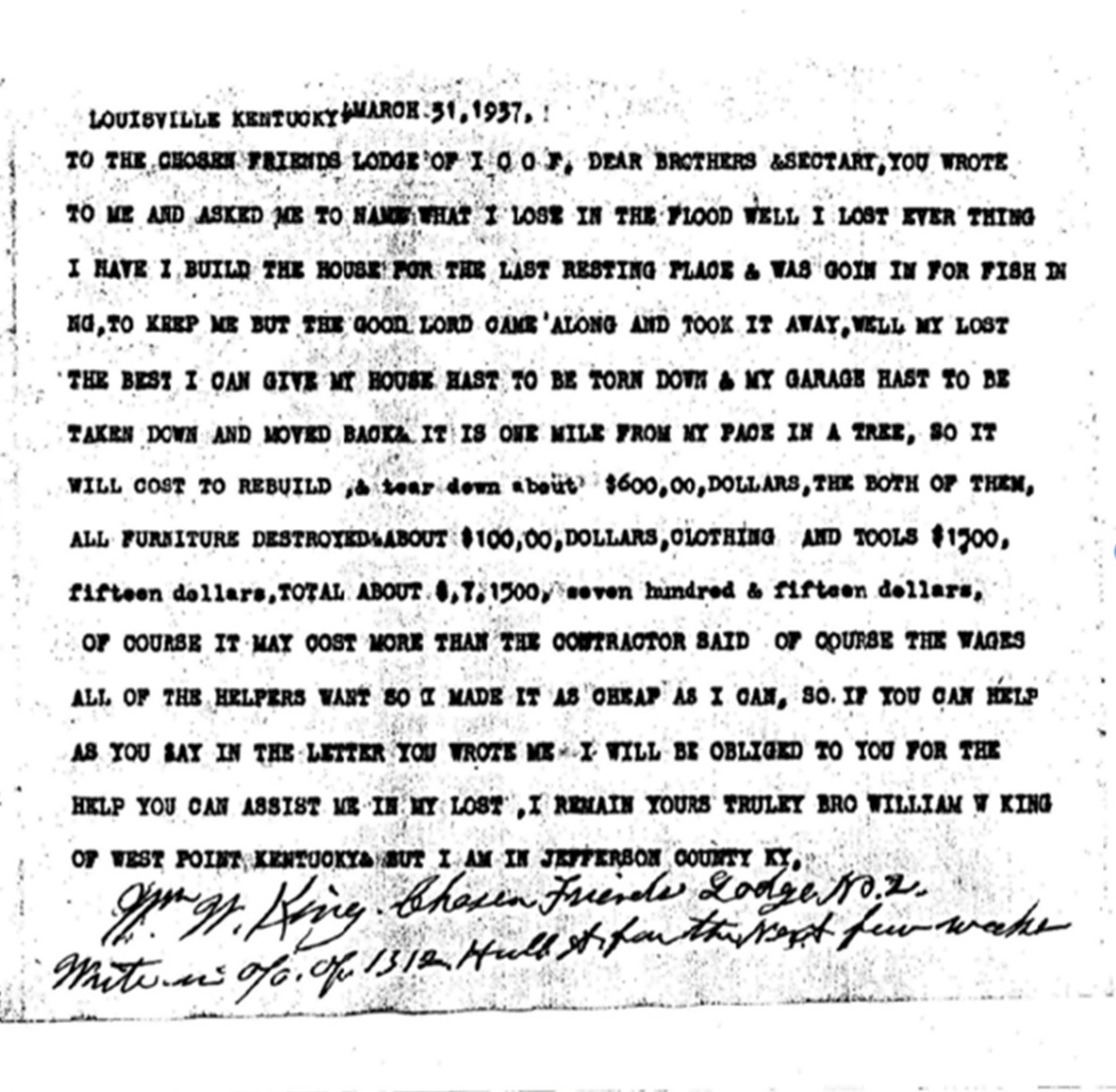 Flood Letter 1937
